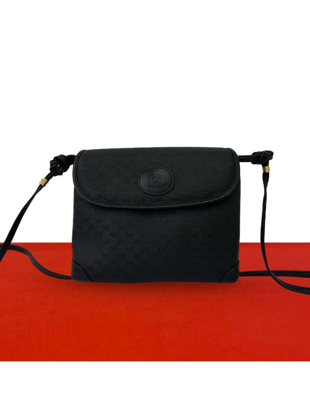 Gucci Vintage Micro GG Logo Leather Shoulder Bag Crossbody Pochette Black